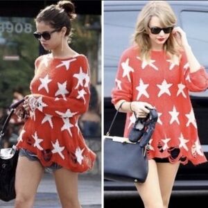 Wildfox White Label Seeing Stars Lennon Oversized Sweater Size XS Red